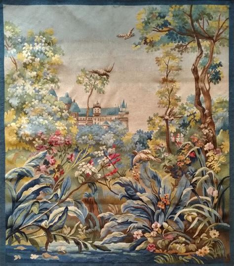 Proantic Joli Fragment Tapisserie Verdure Aubusson Aux Oiseaux M