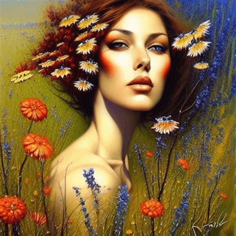 Very Detailed Realistic Oil Painting Impressionist Beautiful Wildflower