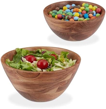 Relaxdays Salad Bowl Set of 2 Acacia Wood Salatschüssel 2er Set