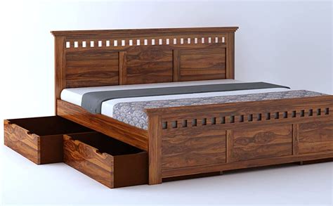 Ganpati Arts Solid Sheesham Wood Armania Queen Size Bed With Drawer