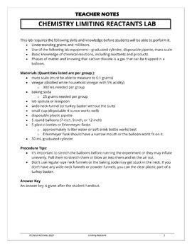 Chemistry Lab Limiting Reactants By Hotchkiss Science Tpt