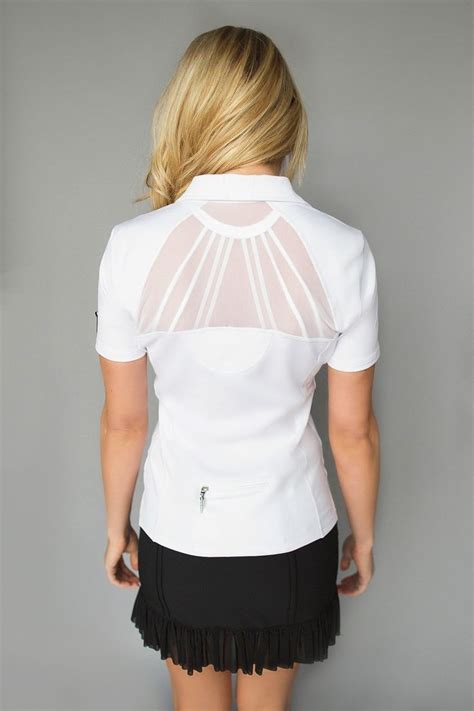 Flirtee Golf Womens Mesh Inlay Golf Polo White Womens Golf Apparel