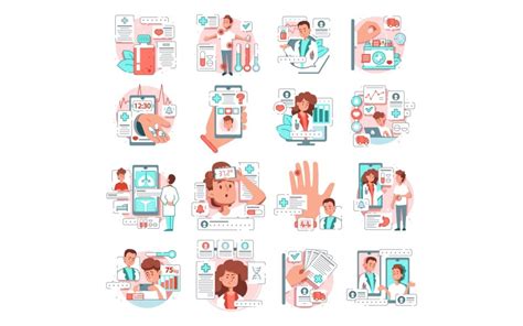 Concepto De Ilustración De Vector De Conjunto De Medicina En Línea