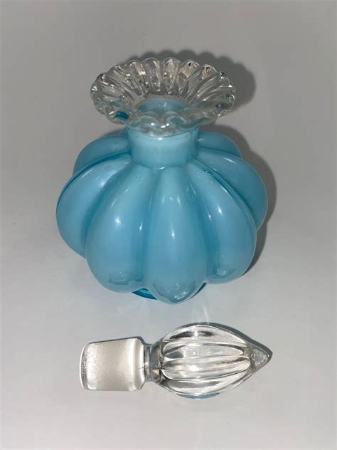 Set Of 2 Fenton Blue Melon Overlay Perfume Bottles Etsy