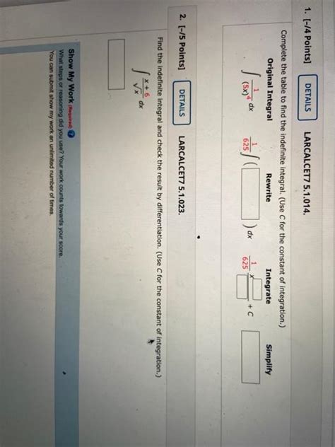 Solved 1 14 Points DETAILS LARCALCET7 5 1 014 Complete Chegg