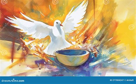 A Abstract Watercolor Painting Of A White Dove Of Peace With Wings