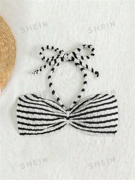 Shein Swim Haut De Bikini Ras Du Cou Rayures Textur Es La Mode Pour