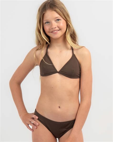 Shop Topanga Girls Coco Fixed Triangle Bikini Set In Dark Choc Fast