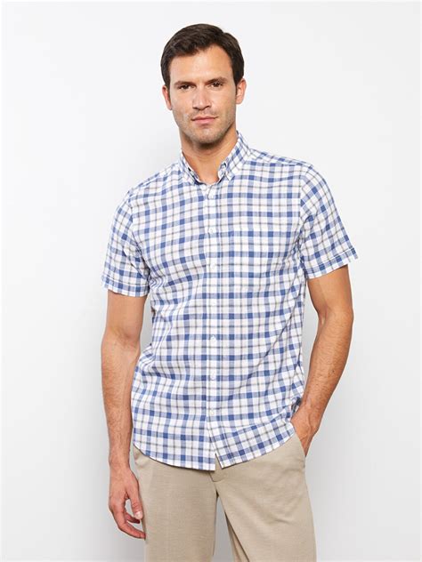 Regular Fit Short Sleeve Plaid Poplin Men S Shirt S3FD04Z8 LPT