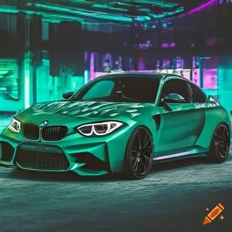 Green Bmw M2 On A Cyberpunk Racetrack