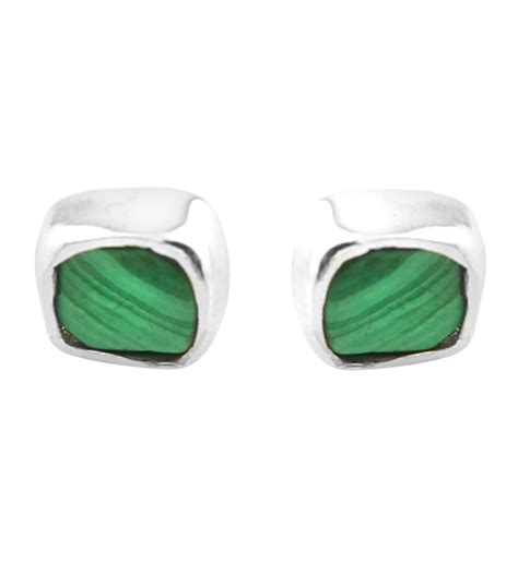 Malachite Stone Bezel Set Sterling Silver Earrings