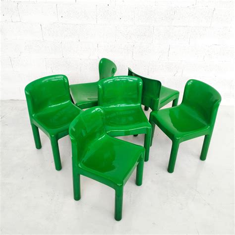 Green Plastic Chairs By Carlo Bartoli For Kartell S Set Of