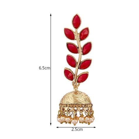 Yellow Chimes Gold Toned Red Handcrafted Leafy Dome Shaped Jhumka