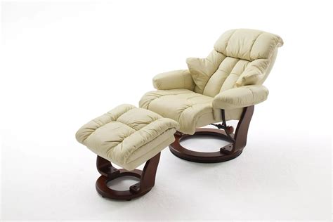 Fauteuil relax avec repose pied CALGARY crème ton noyer 424514 1