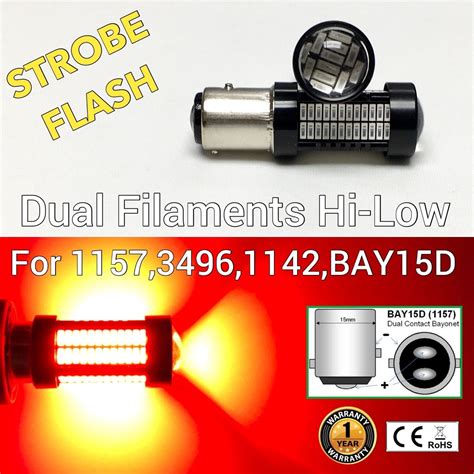 Strobe Reverse Backup 1157 2057 3496 7528 BAY15D 108 SMD Red LED Bulb