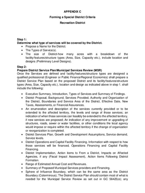 Fillable Online Appendix C Forming A Special District Criteria