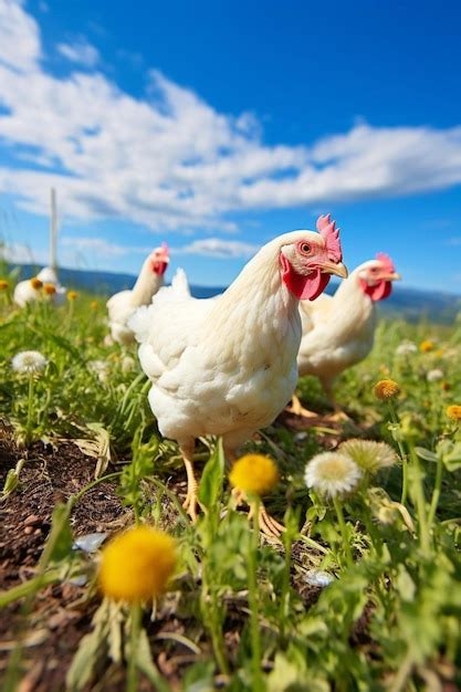 Premium Photo Flock Of Chickens Grazing On The Grass