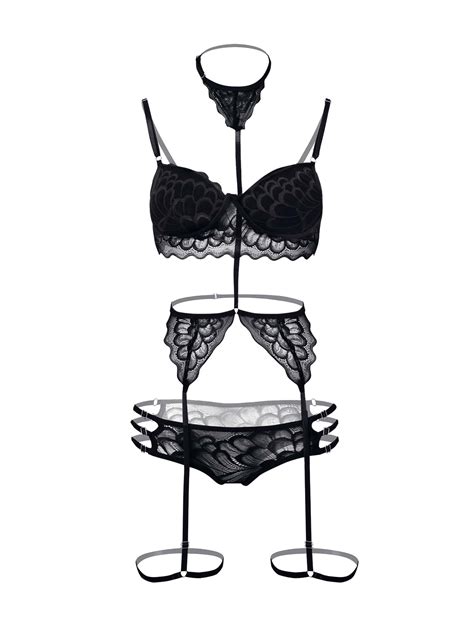 Sexy Lingerie With Leg Ring 3 Point Style Printed Lingerie Set 3pcs Including Chest Pad Shein Uk