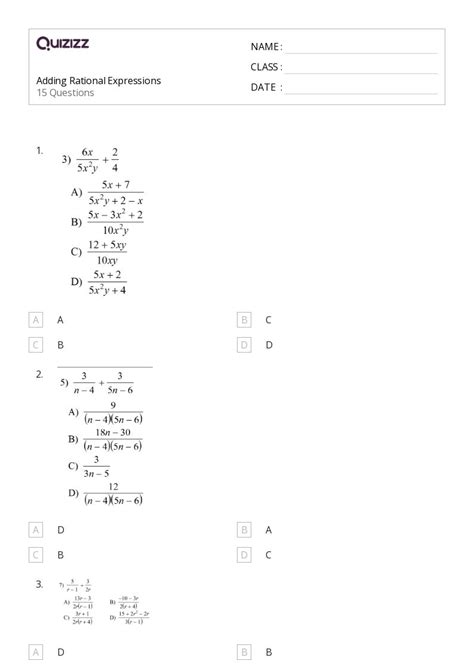 50 Rational Expressions Equations And Functions Worksheets For 11th Grade On Quizizz Free