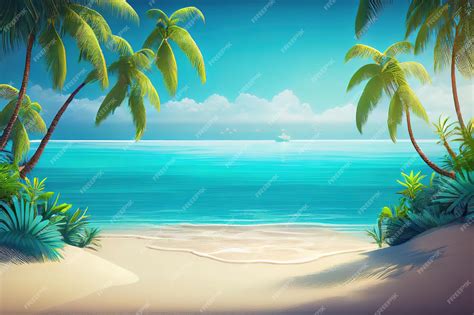 Premium Ai Image Summer Vacation And Tropical Beach Concept Sandy Beach With Palms And