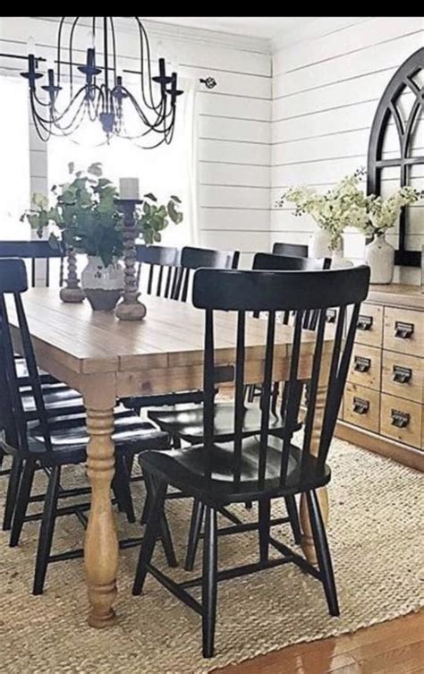 Farmhouse Dining Set with Black Chairs