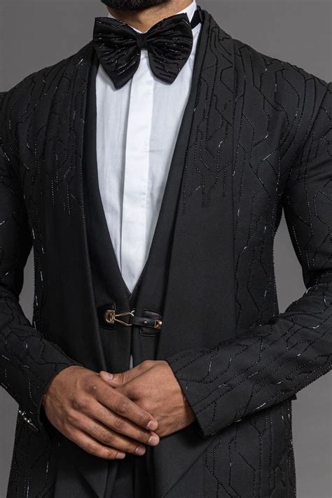 Buy Black Cutdana Embroidered Italian Tuxedo Suit Online Samyakk