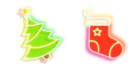 Green Christmas Tree And Red Stocking Neon Cursor Custom Cursor