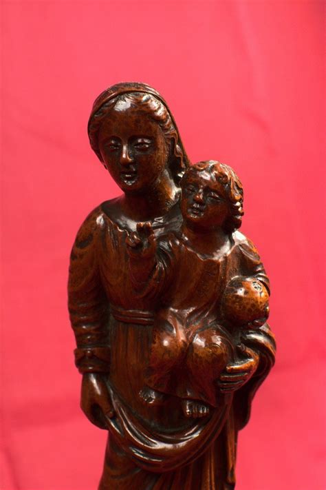 Proantic Vierge L Enfant Statuette En Bois Xviiie Si Cle