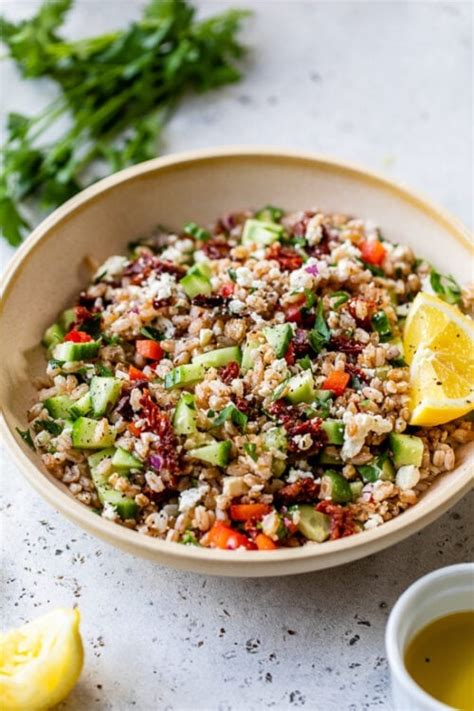 Farro Salad With Feta Cucumbers And Sun Dried Tomatoes Skinnytaste