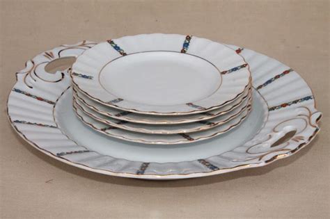 Antique German Porcelain Dessert Set China Plates W Serving Tray