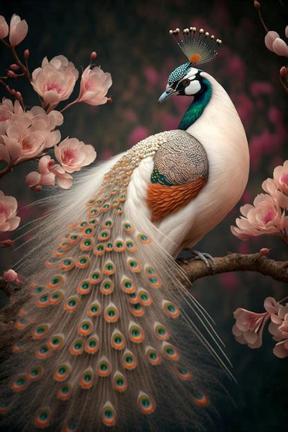 Premium Ai Image Peacock Sitting On Top Of A Tree Branch Generative Ai