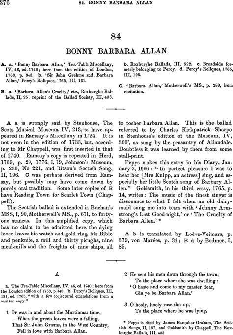 Bonny Barbara Allan Chapter 84 The English And Scottish Popular Ballads