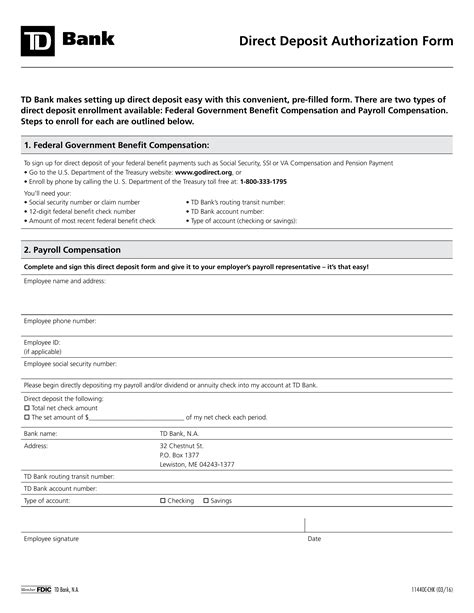 Direct Deposit Form Template