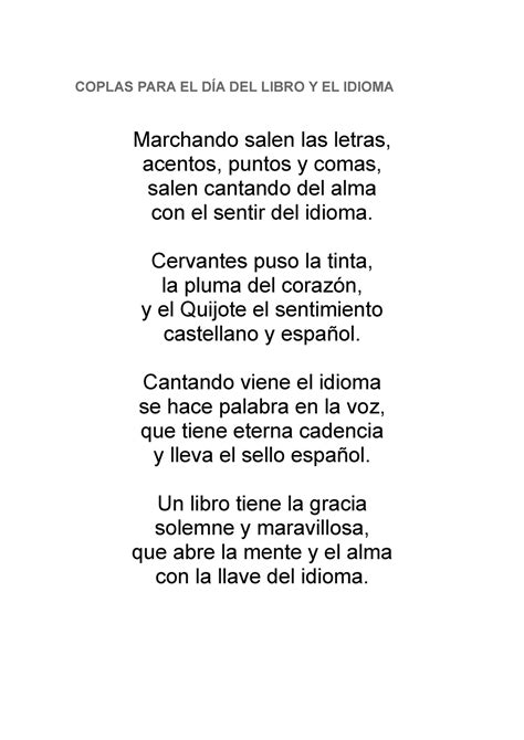 Coplas PARA EL DÍA DEL Libro Y EL Idioma Viernes COPLAS PARA EL DÍA