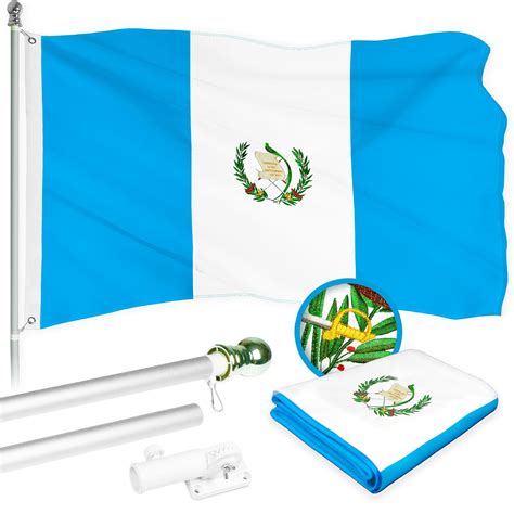 G128 Combo Pack 6 Ft Tangle Free Aluminum Spinning Flagpole Silver And Guatemala Guatemalan