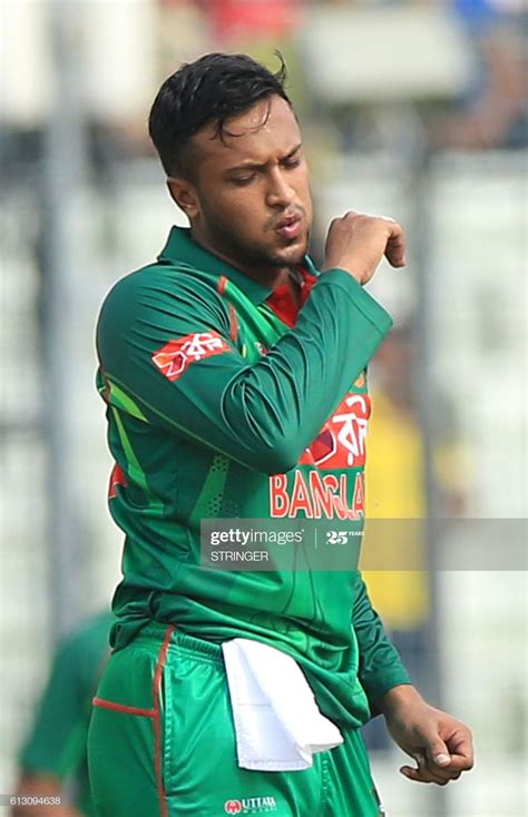 Bangladesh cricketer Shakib Al Hasan reacts during the first one day ...