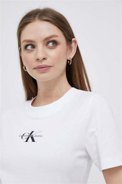 Calvin Klein Jeans T Shirt Bawełniany Kolor Biały