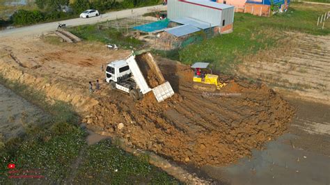 Interesting Bulldozer Skills Operator Moving Mud Filling The Land With