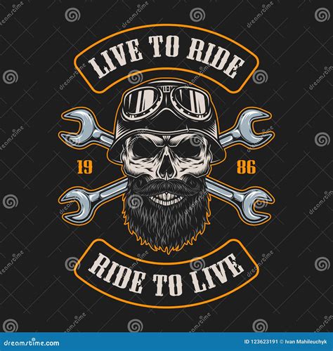 Vintage Biker Skull Emblem Cartoon Vector CartoonDealer 44574087