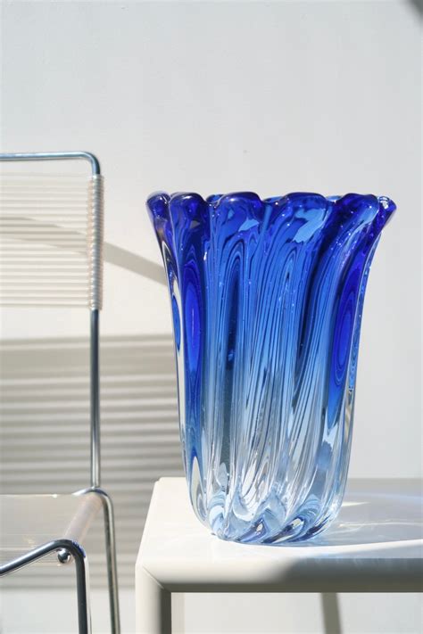 Large Vintage Murano Blue Swirl Vase H 30 Cm — Murano Vintage Cph