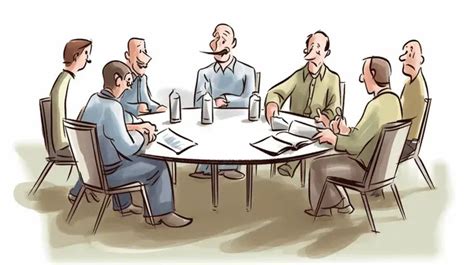 Cartoon Drawing Of Men At A Meeting Table Background, Meeting Pictures ...