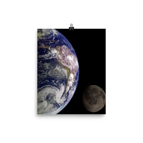 Earth Moon Poster Space Picture Photo Wall Image Art Vertical Etsy