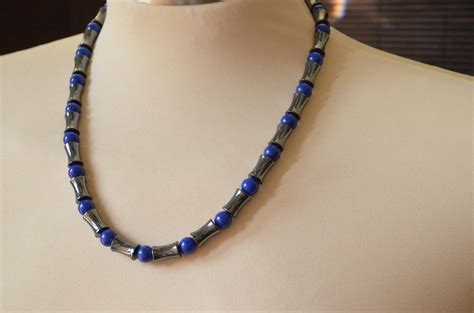 Blue Beaded Necklace Mens Jade Necklace Stone Necklace Man Etsy