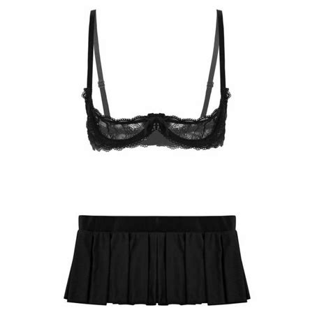 YOOJIA Femme Soutien Gorge Sein Nu Ensemble Lingerie Mini Jupe Plissée