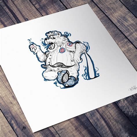 Clark The Cub Chicago Cubs Mascot Baseball Illustrated Print Etsy