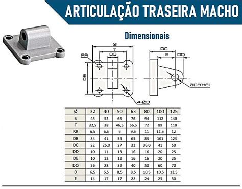 Articulação Traseira Macho P Cilindro Pneumático Iso Ø63mm Rigel