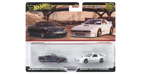 HOT WHEELS PREMIUM SET 2 MASINUTE METALICE MAZDASPEED MIATA SI MAZDA RX7 FC PANDEM SCARA 1 64
