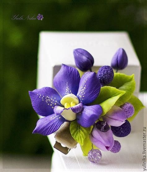 Заколка/ зажим с орхидеей | Polymer clay flowers, Polymer flowers, Clay ...