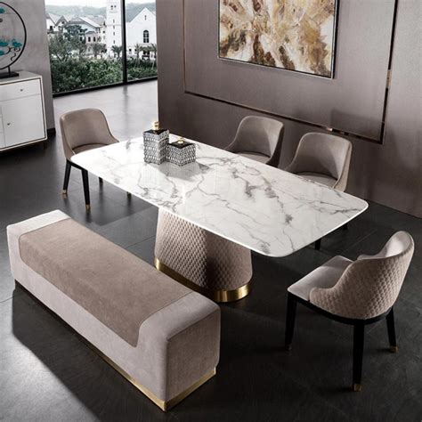 Luxury Fabric And Marble Dining Table And Chair Set My Aashis