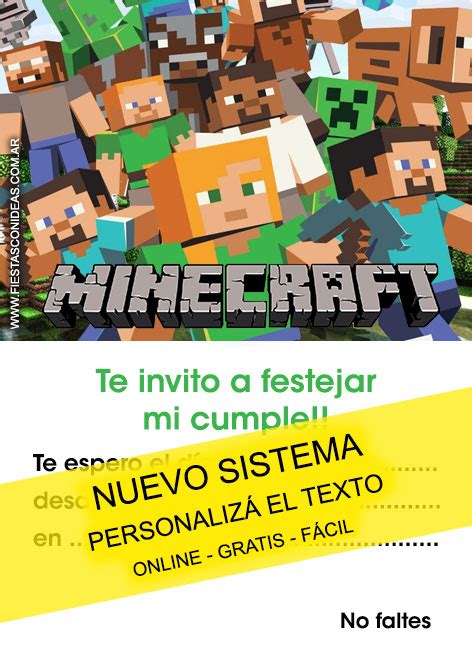 Invitaciones De Minecraft Gratis Para Editar Personalizar